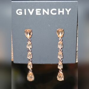 Givenchy Rose Gold-tone Linear Earrings with Champagne Glass Stone Crystals, NWT